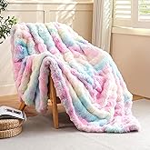 GHOJYFM Pink Faux Fur Throw Blanket for Couch Rainbow Fluffy Plush Fuzzy Bed Blankets Warm Thick Rabbit Fleece Bubble Throws for Bedroom Living Room Home Decor, 51"x63"