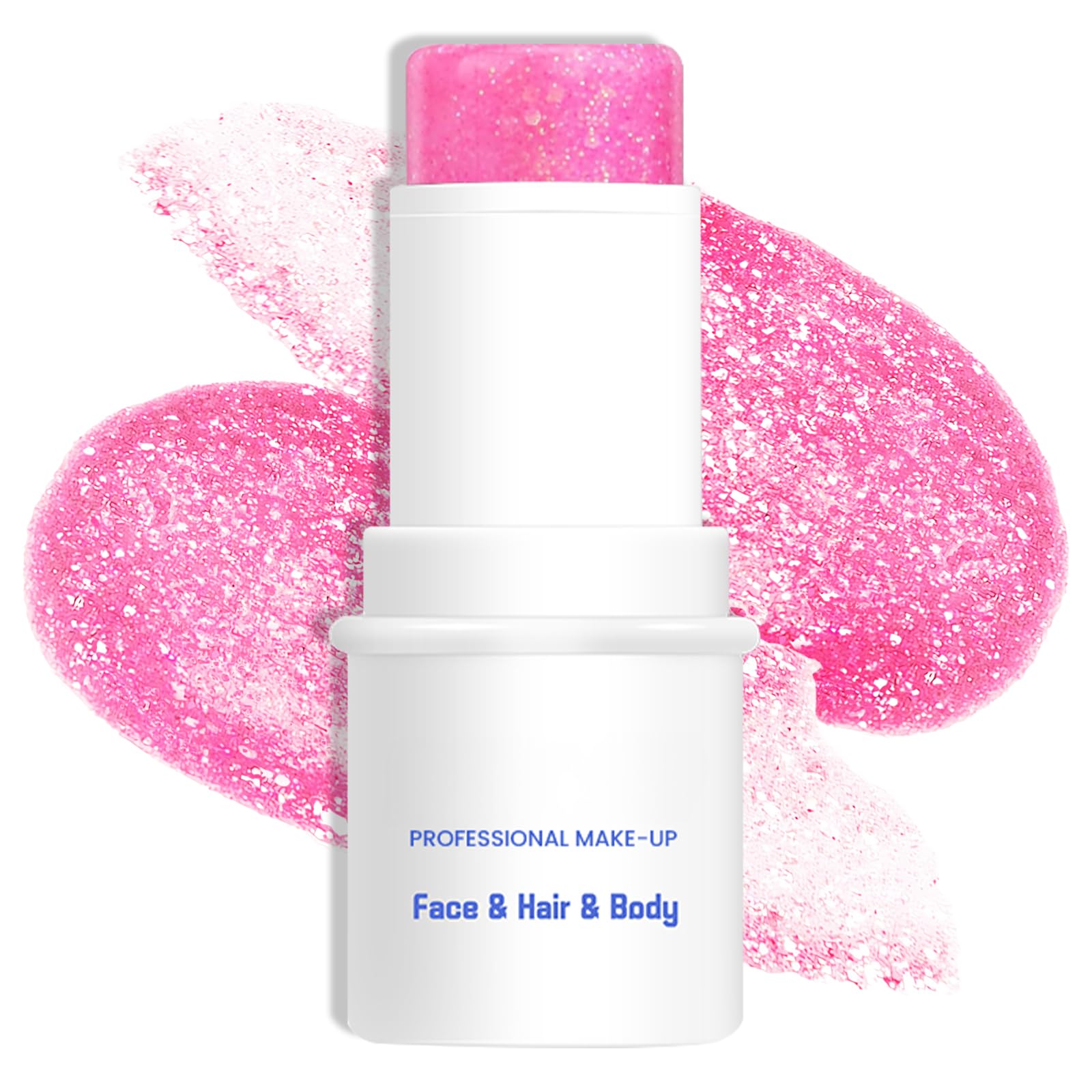 Photo 1 of LOKFAR Pink Body & Face Glitter Makeup Stick, Multiuse Waterproof Glitter Gel for Face Body Hair Eye Lip, Holographic Sequins Paint Stick, Mermaid Accessories Makeup