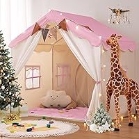 besrey Kids Tent, 2 in 1 Play Tents with Padded Mat and Lights, Large Playhouse for Kids with 2 Doors & 4 Windows, Kids Play 
