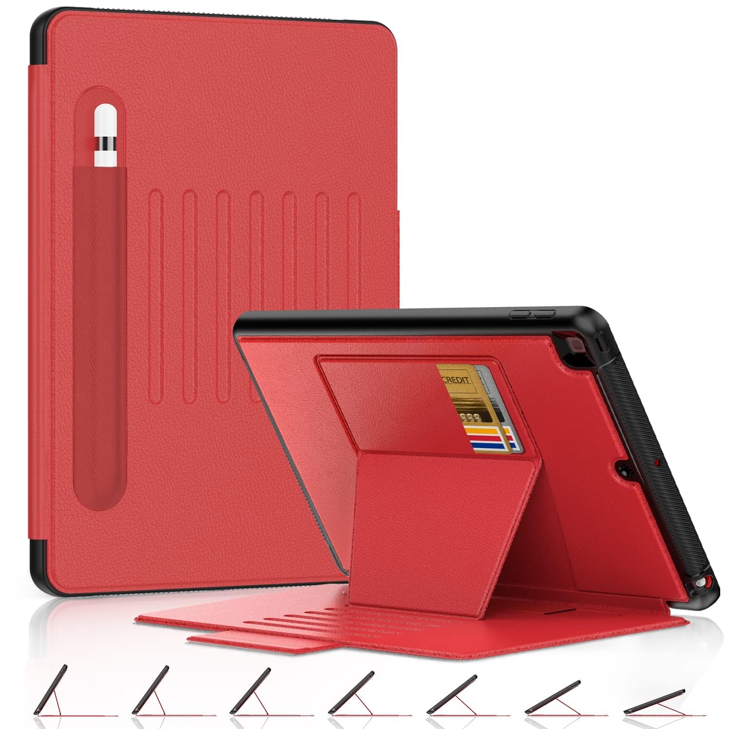DAORANGE for iPad 9th/ 8th/ 7th Generation Case 10.2", Full Protection Drop Proof Premium Leather Case with Multi-Angle Stand, Pencil Holder & Auto-Sleep/Wake Function, for iPad 10.2 Inch (Red) — image 1