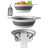 Collapsible Colanders (2 Pack Set) Food Strainers with Over-Sink Water Draining Base for Pasta Fruits and Vegetables (4 and 5 Quart) - White Gray