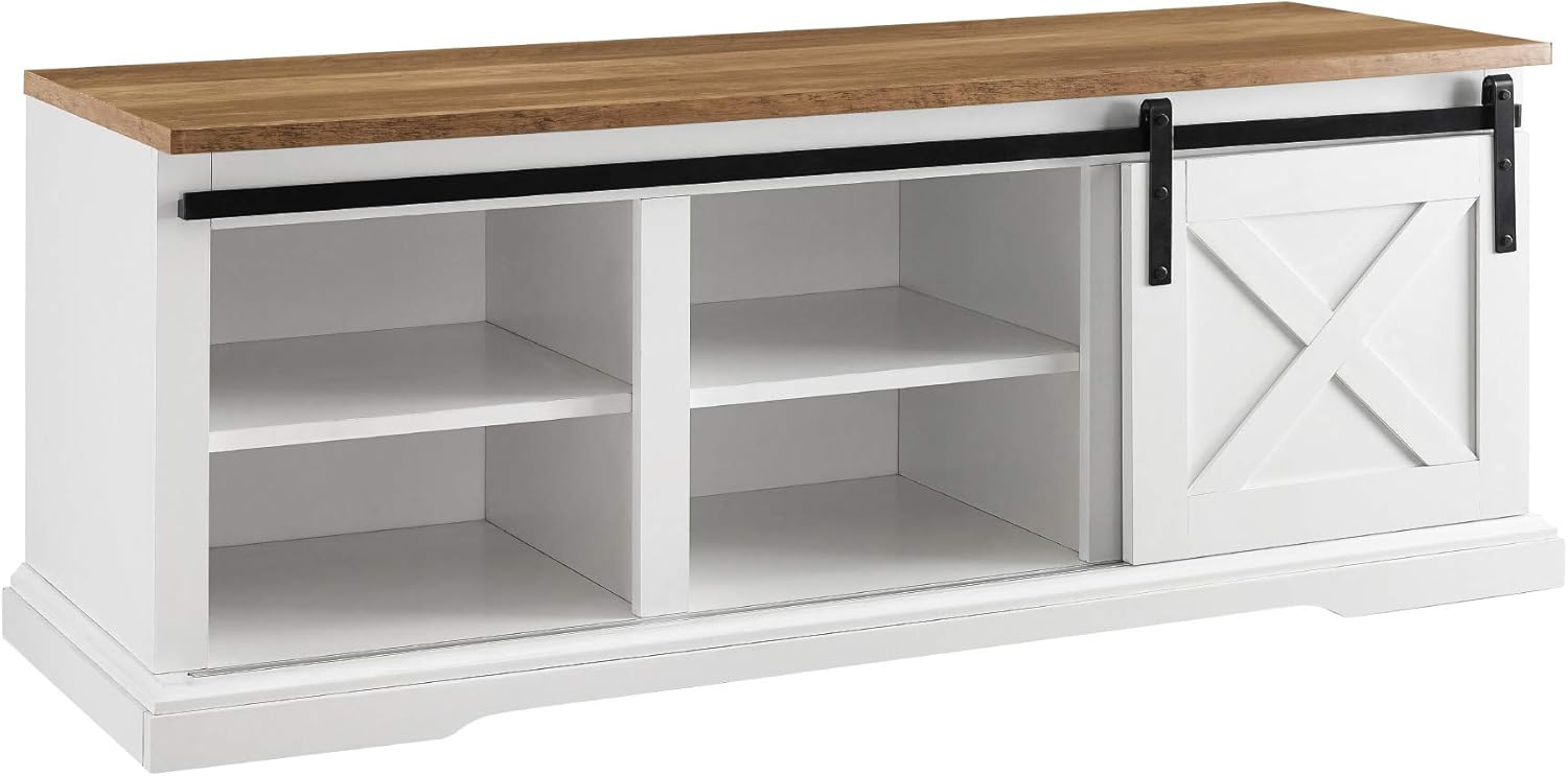 Walker Edison Farmhouse Sliding Barn Door Entryway Bench Shoe Storage Shelf Hallway Organizer, 48 Inch, White: Kitchen & Dining