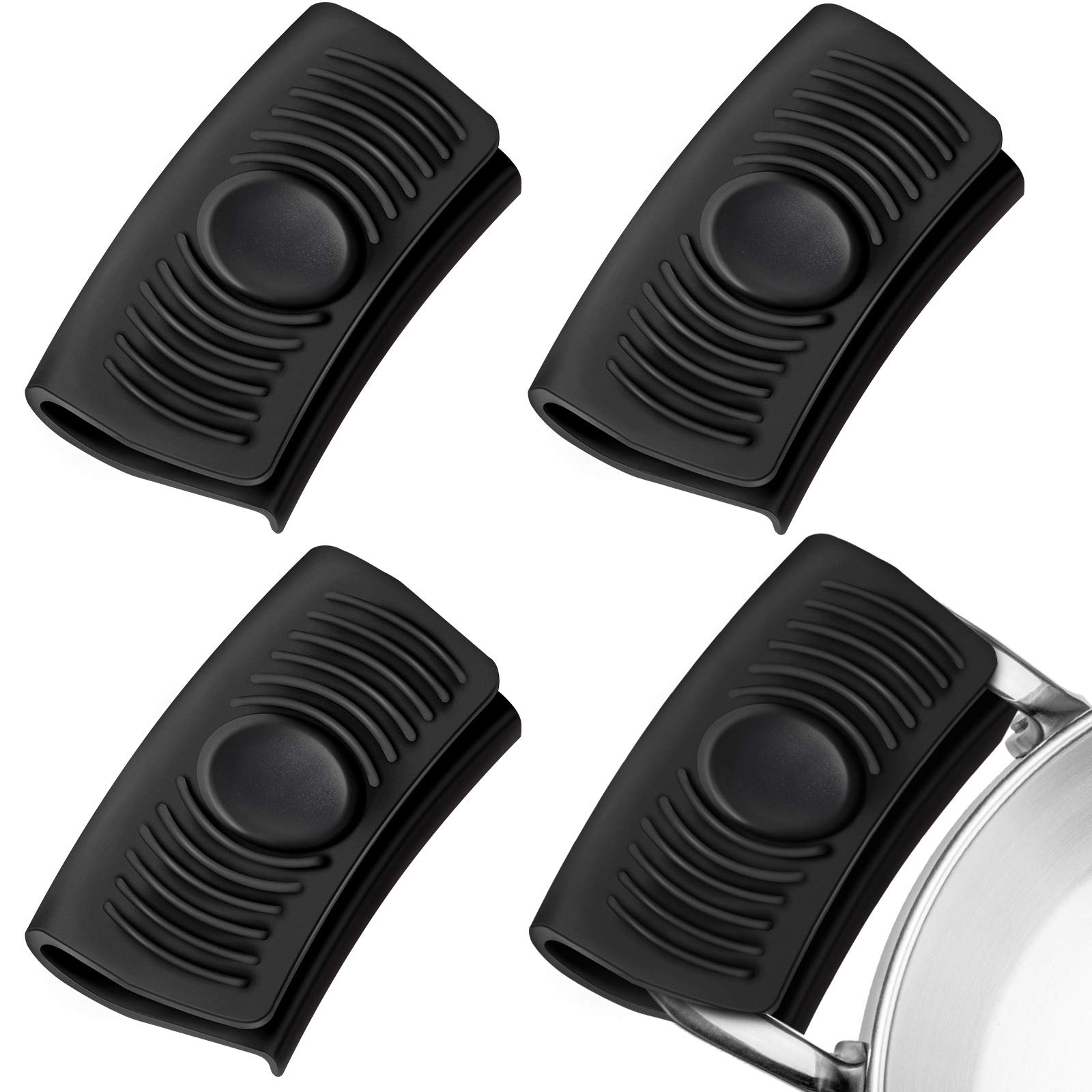 2 Pairs Silicone Assist Handle Holder Heat Insulated Hot Pot Grip Handle Cover Sleeve Grip for Cast Iron Woks, Pans, Griddles, Skillets, Plates (Black)