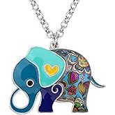 Bonsny Enamel Alloy Floral Heart Lover Elephant Necklace Pendant For Women Kids Lucky Gift