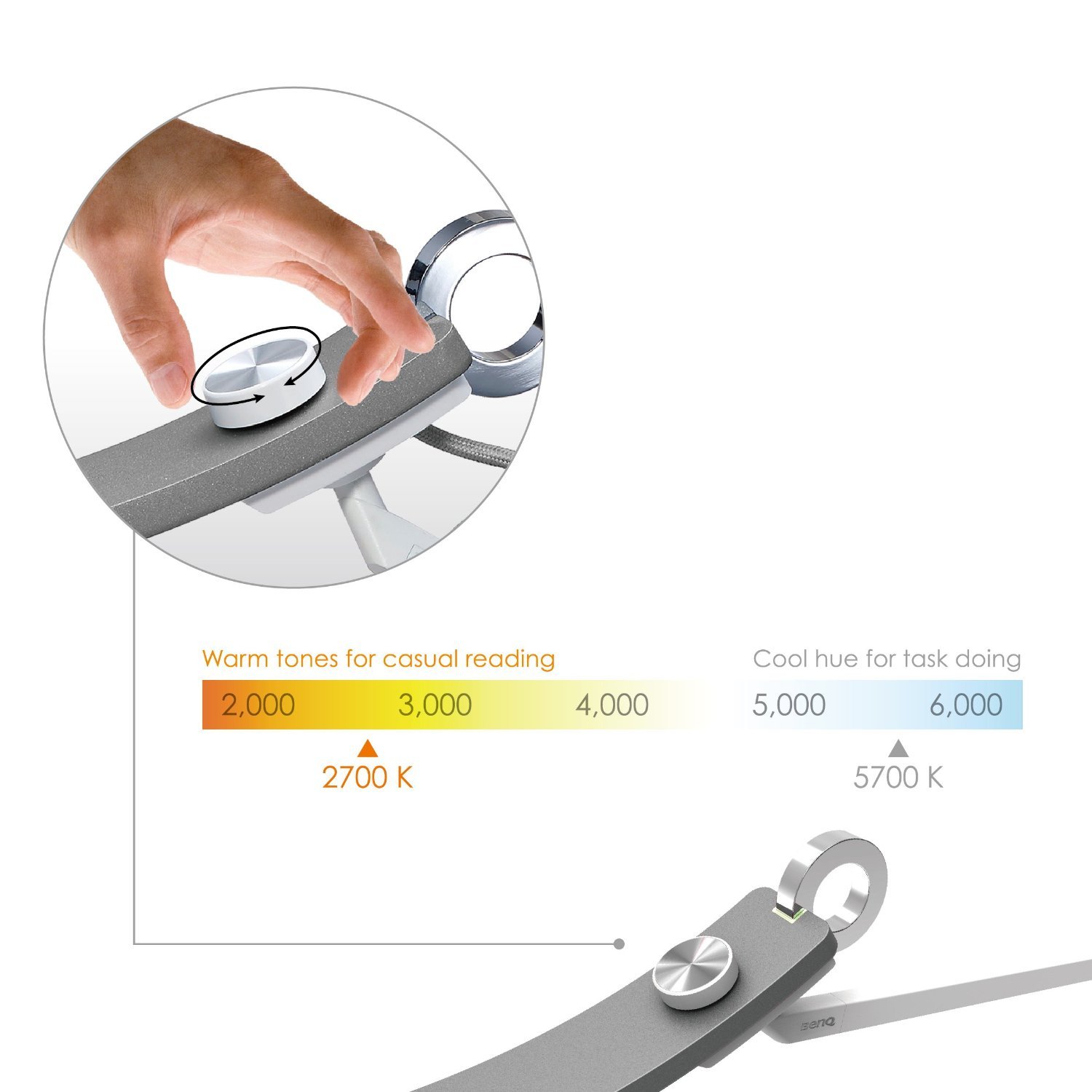 BenQ e-Reading LED Desk Lamp - World\'s First Desk Lamp for Monitors - Eye Care, Modern, Ergonomic, Dimmable, Warm/ Cool White - Perfect for Designers, Engineers, Architects, Studying, Gaming  - Silver