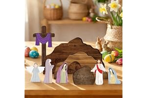 AOLIUP Easter Scene Wooden Decorations: Empty Tomb Resurrection Scene Christian Cross Decor - Religious Jesus Nativity Decora