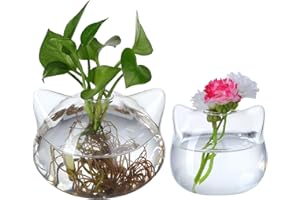 GLSTOY 2pcs Cat Shaped Glass Vases Small Hydroponic Flower Containers for Desktop Or Coffee Table Decor