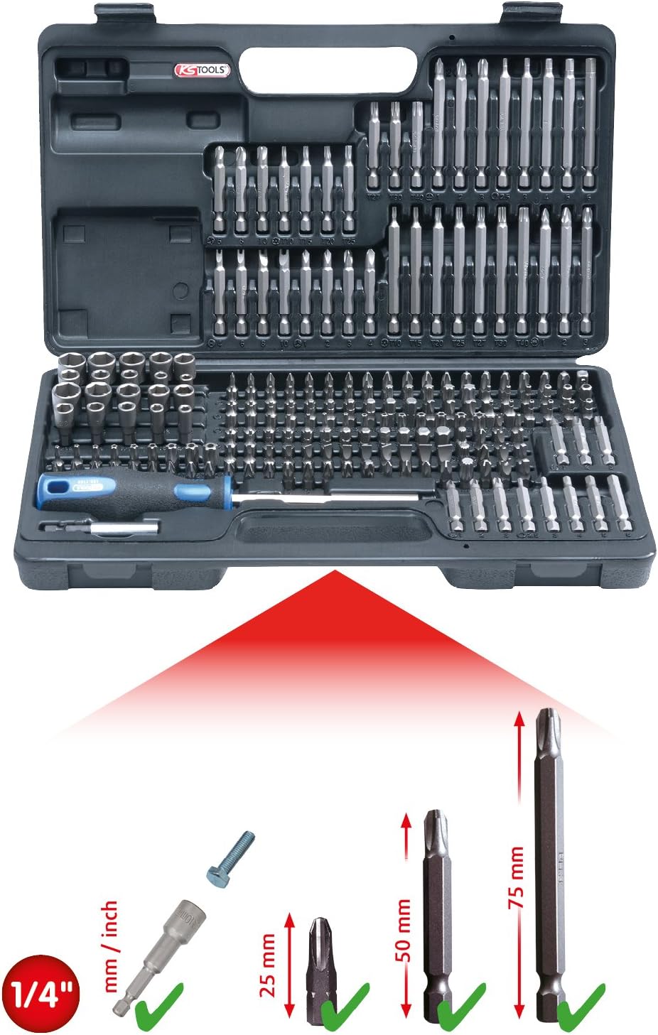 KS Tools 911.2008 1/4-inch Classic Security Bit Set (208 Pieces), Multicolor, Variety Pack - Image 3