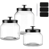 Hyperspace Clear Glass Kitchen Canister Set, Cookie Jar, Food Storage Container, Bathroom Jar with Metal Airtight Lid (Black)