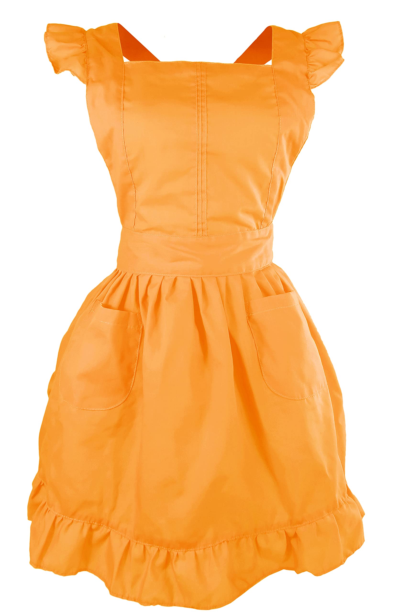 LilMents Petite Maid Ruffle Retro Apron Kitchen Cooking Cleaning Fancy Dress Cosplay Costume (Light Orange)