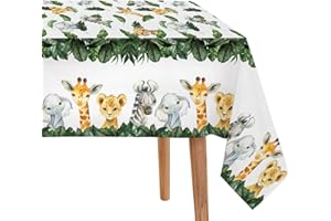 Yuzioey 3 Pack Jungle Safari Tablecloths Wild Animals Table Cover, Safari Baby Shower Decorations, 108" x 54" Wild One Birthday Party Supplies