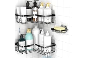 MOFOROCO 3-Pack Shower Caddy Corner Basket Shelf with Soap Holder, No Drilling Traceless Adhesive Shower Wall Shelves, Black 