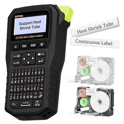 SUPVAN G15M Mini Portable Label Maker Machine with Heat Shrink Tube, Rechargeable 1200mAh Battery Thermal Transfer Printer, Compatible with Multi-Type Label, Home, Garage, Office & Outdoor