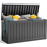 PatioZen 90 Gallon Resin Deck Box, Lockable Patio Outdoor Storage Box for Furniture, Garden Tools and Tools Storage, Waterproof Outside Storage Box - Black