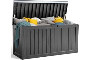 PatioZen 90 Gallon Resin Deck Box, Lockable Patio Outdoor Storage Box for Furniture, Garden Tools and Tools Storage, Waterproof Outside Storage Box - Black