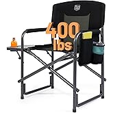 TIMBER RIDGE Aluminum Oversized Camping Chair, Lightweight Portable Directors Chair with Side Table Detachable Side Pocket for Outdoor Camping, Lawn, Picnic, Support 400lbs Black