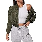 SweatyRocks Women's Bomber Jacket Casual Zip Up Long Sleeve Short Jackets Outerwear