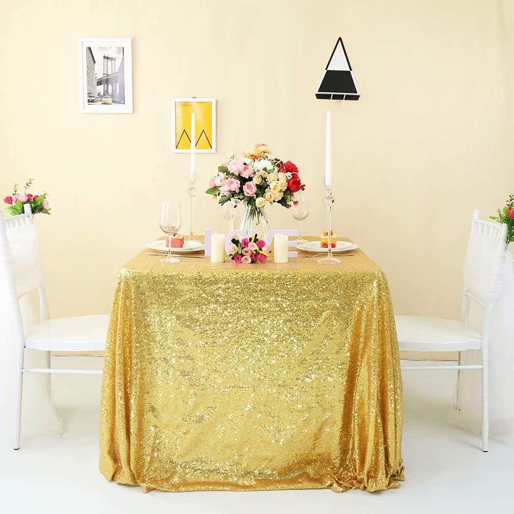 Zdada Christmas Day Decoration Sequin Tablecloth Sparkly Table Overlay-Gold 60"x120"