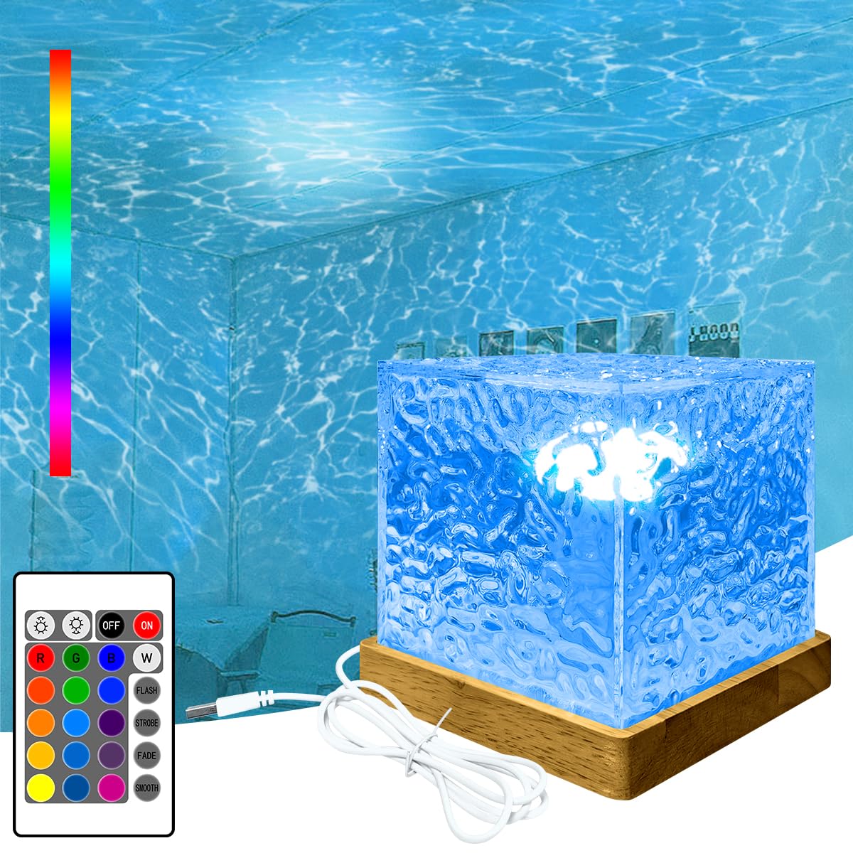 YATOSEEN Ocean Wave Galaxy Projector, Night Light with 16 Colors Rotating Dynamic Wave Effects, Ice Cube Northern Lights Lamp with Remote Control for Bedroom