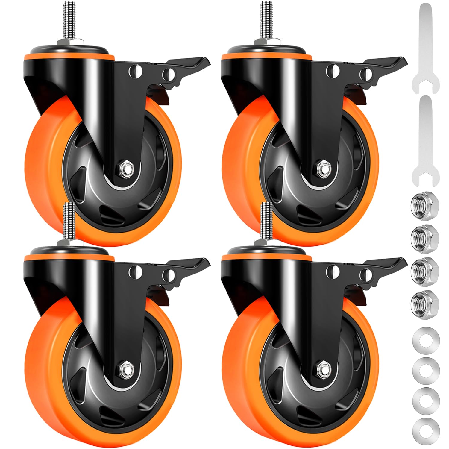 Photo 1 of Caster Wheels Heavy Duty 3 Inch Stem Caster 1600Lbs, Threaded Stem Casters 3/8"-16 x 1(Stem Diameter 3/8", Stem Length 1"), Safety Locking Caster Set of 4, Industrial Castor Wheels for Cart,Furniture