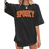 QLIPIN Halloween T Shirts for Women Oversized Spooky Season Shirt Retro Stay Spooky Graphic Casual Short Sleeve Tees