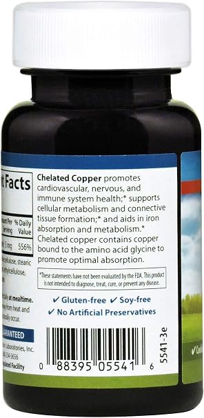 Carlson labs chelated copper, 5mg, 100 tablets (088395055416)