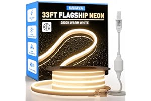 KANAYA 33ft Led Neon Rope Lights Warm White 2800K, ETL Listed 110-120V Lighting Strip IP65 Waterproof, Connectable and Cuttable, for Home Commercial Building Outdoor Indoor Decor