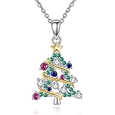 AXOMY Christmas Necklace 925 Sterling Silver Christmas Tree Pendant Necklace Xmas Tree Jewelry Gifts for Women