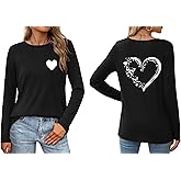 Valentines Shirts for Women Cute Love Heart Funny Long Sleeve Casual Tee Tops
