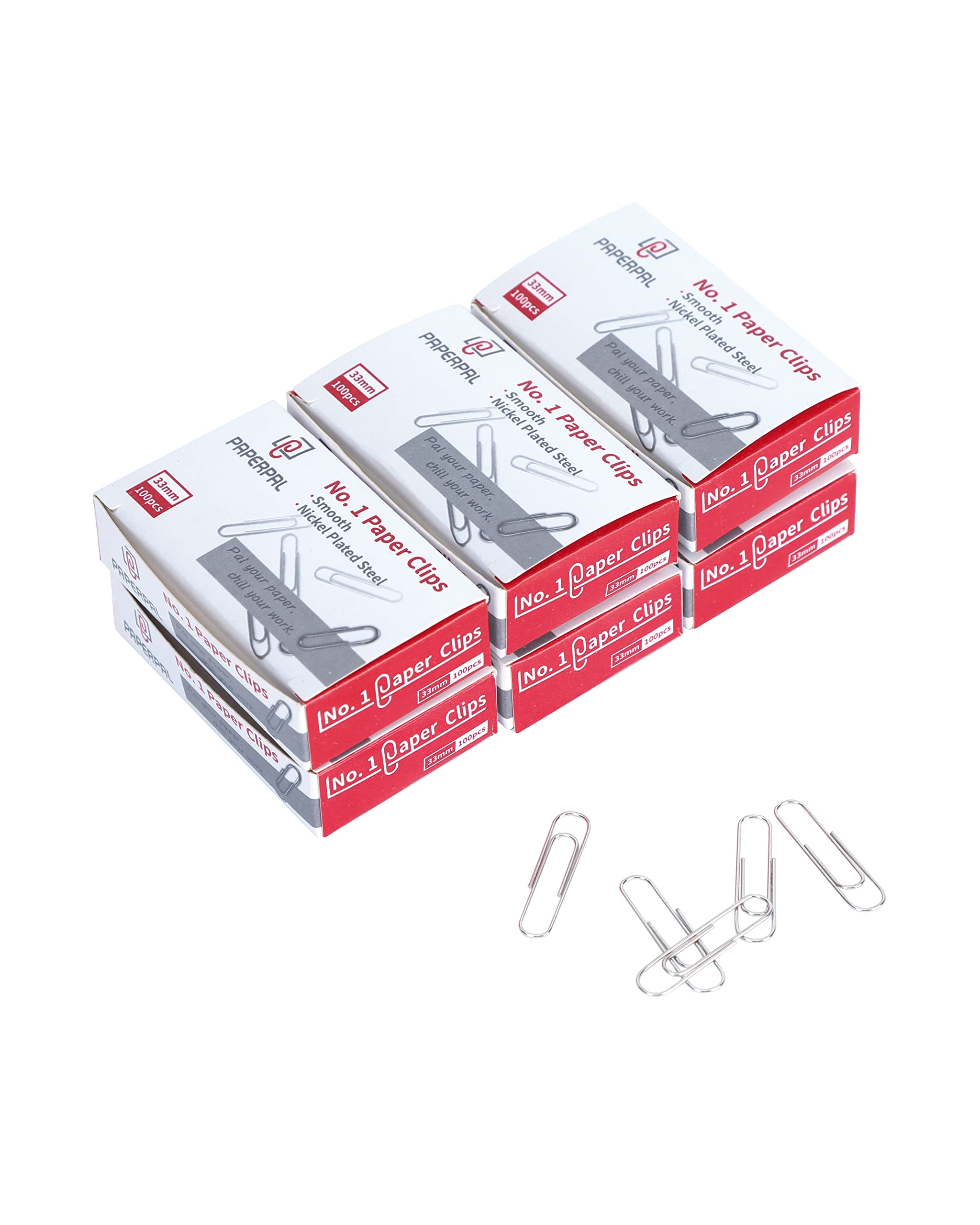 PAPERPAL Paperclips for Office School & Personal Use, #1 Smooth Paper Clip (1-2/7"), 600 Medium Paper Clips (6 Boxes of 100 Each), Silver