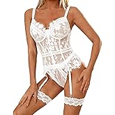 DESTTY Sexy Lingerie Set for Women Mesh Sheer Garter Belt Lingeries Babydoll Lace Embroidery Corset Teddy Push Up Bodysuit