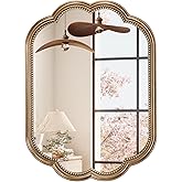 Wiserset Scalloped Wall Mirror, 22" x 30" Gold Oval Mirror Beaded Frame Decorative, Antique Gold Mirrors Wooden Large Flower 