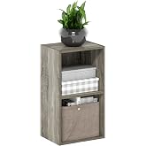 Furinno PASIR Book Shelf, 2-Tier Modern Bookshelf, Open Shelves Cube Bookcase, 9 x 12 x 21, Easy Assembly, Closed Back, for Living Room, Bedroom, Home Office, Grey Oak
