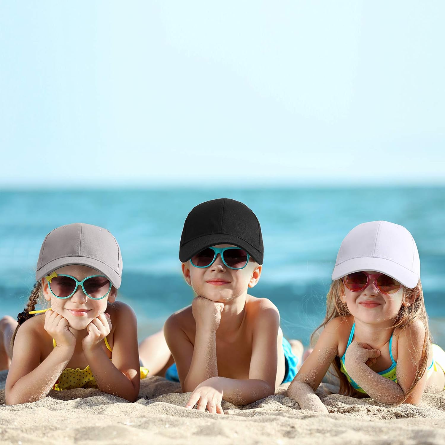 Kids Baseball Caps Cotton Baseball Hats Adjustable Dad Hat Plain Baseball Cap Unisex Trucker Hats (Black, White, Gray, Navy Blue, 4): Clothing