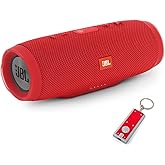 JBL Charge 3 Waterproof Portable Bluetooth Speaker, Includes LED Flashlight Key Chain Bonus - Red