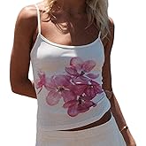 Floral Crop Cami Tops for Women Y2k Backless Flower Printed Spaghetti Straps Tops Summer Going Out Camisoles