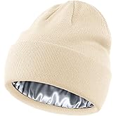 Simapu Satin Lined Wool Beanie Hat for Women Men Fall Winter Fashion, Warm Knit Cuffed Fisherman Skull Cap/Slouchy Beanie