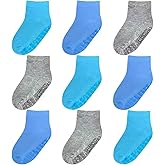 Baby Mid-Crew Socks with Grips (9 Pairs) for 0-7 Years Old Toddler Boy Girl Kids