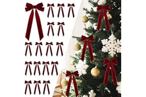 16Pcs Velvet Ribbon Bows for Christmas Tree, Vintage Rustic Small Craft Bows Ornaments for Tree Home Party Front Door Wreath 