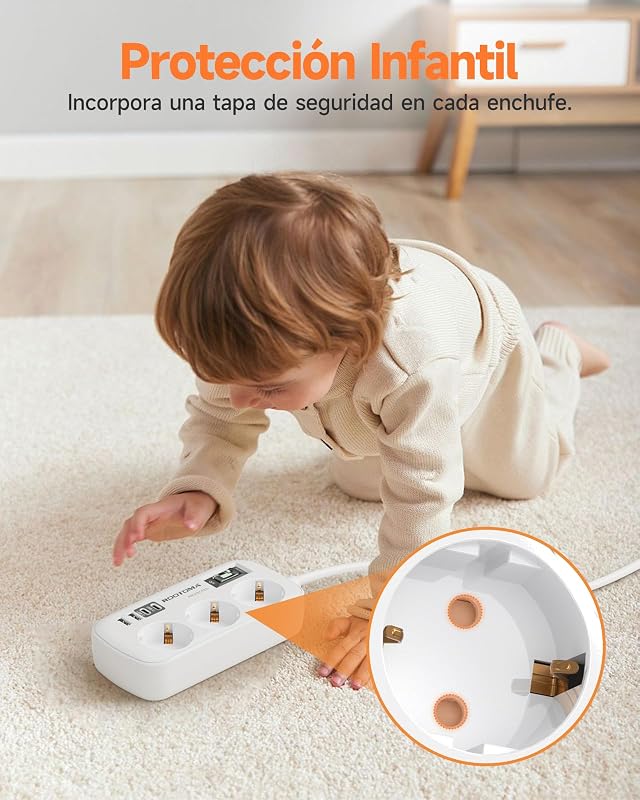 Regletas Enchufes con USB, Protección Sobretensión, 3 Tomas con Interruptor — foto 7 de 7