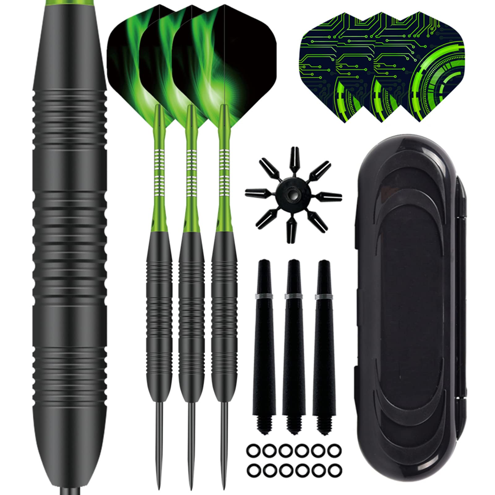 Aiqilai Professional 3 Pack 23g, Steel Tip Darts Set with Aluminum Shafts(+3 More Spare Shafts) and 2 Style Flights+Rubber O-Rings and Darts Case