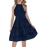 Arshiner Girls Halter Neck Sleeveless Dress Casual Flowy Smocked Cute Summer Dress for 5-12 Years