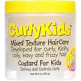 CurlyKids Mixed HairCare Custard for Kids &ndash; Lightweight Curl Defining Custard for Curly, Coily, Kinky &amp; Wavy Hair &ndash; Frizz Control, Moisturizing &amp; Shine-Boosting Hair Care for Kids &ndash; 6oz