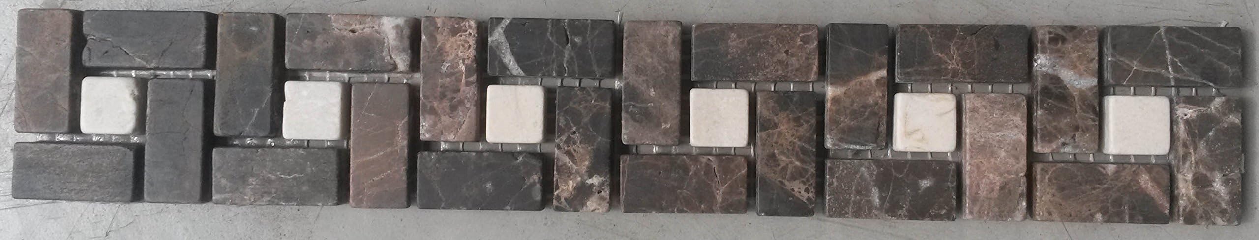 B518 Mosaic Natural Stone Border Brown 30 x 5 cm Cream Rose Shower Tile Skirting Board