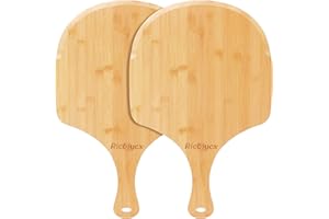RICOJYCX 2 Pack Natural Bamboo Pizza Peel 14 inch, Wood Pizza Paddle, Cutting Board with Handle for Pizza, Bread, Cheese, Veg