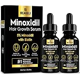 5% Minoxidil Hair Growth for Men and Women: Extra Strength Minoxidil Beard Regrowth Treatment Serum with Biotin for Thinning Hair Loss to Grow Thicker Fuller 30ml 2 Bottles