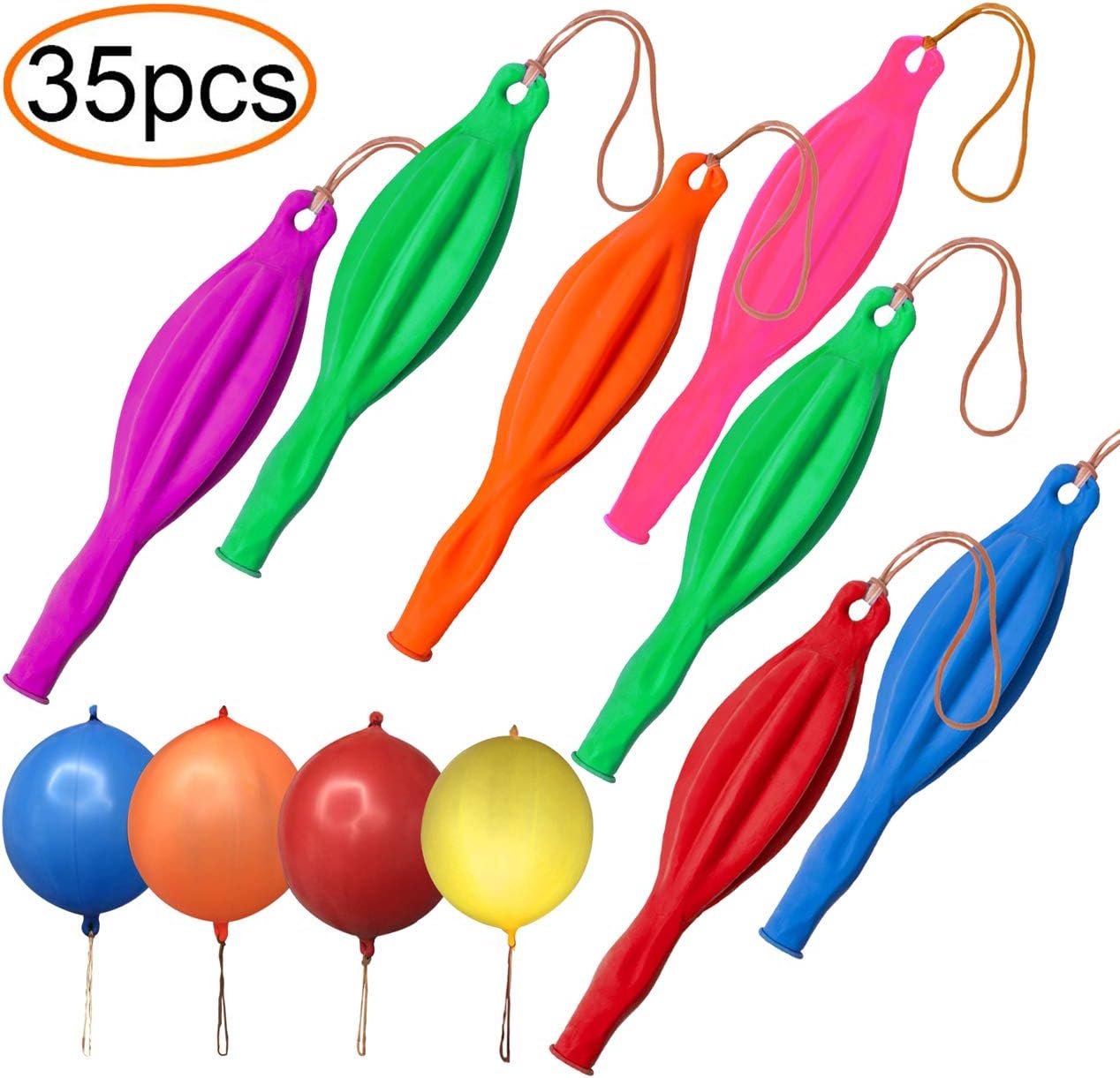 35 Pack Punching Balloons, Neon Punch Balls with Rubber