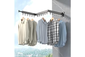 iMonse Clothes Drying Rack, Laundry Drying Rack Wall Mount for Bathroom, Retractable and Foldable Clothes Hanging Rack with U-Hooks for Laundry Room, Balcony, Closet, Bedroom(Tri-Fold), Black