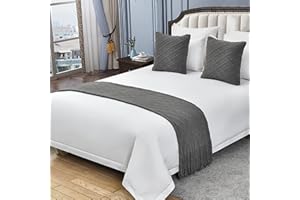 QQXX Cotton Knit Bed Runner,knitted Throw Blanket With Tassel,decorative Bedding Scarf Cover,solid Color Woven Sofa Throw Bed Runner For Hotel Home Double Single King Size Bed(King 26x102inch, Dark grey)