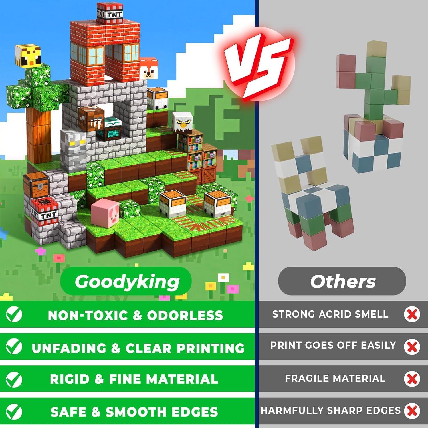 Goody King Magnetische Bausteine 200 Teile Set - Magnetbausteine mit Wald-Wiesen-Thema - Tiere & Flüsse - Magnetblöcke Montessori Spielzeug ab 3-9 Jahren - Magnetic Blocks STEM Geschenke für Kinder 4